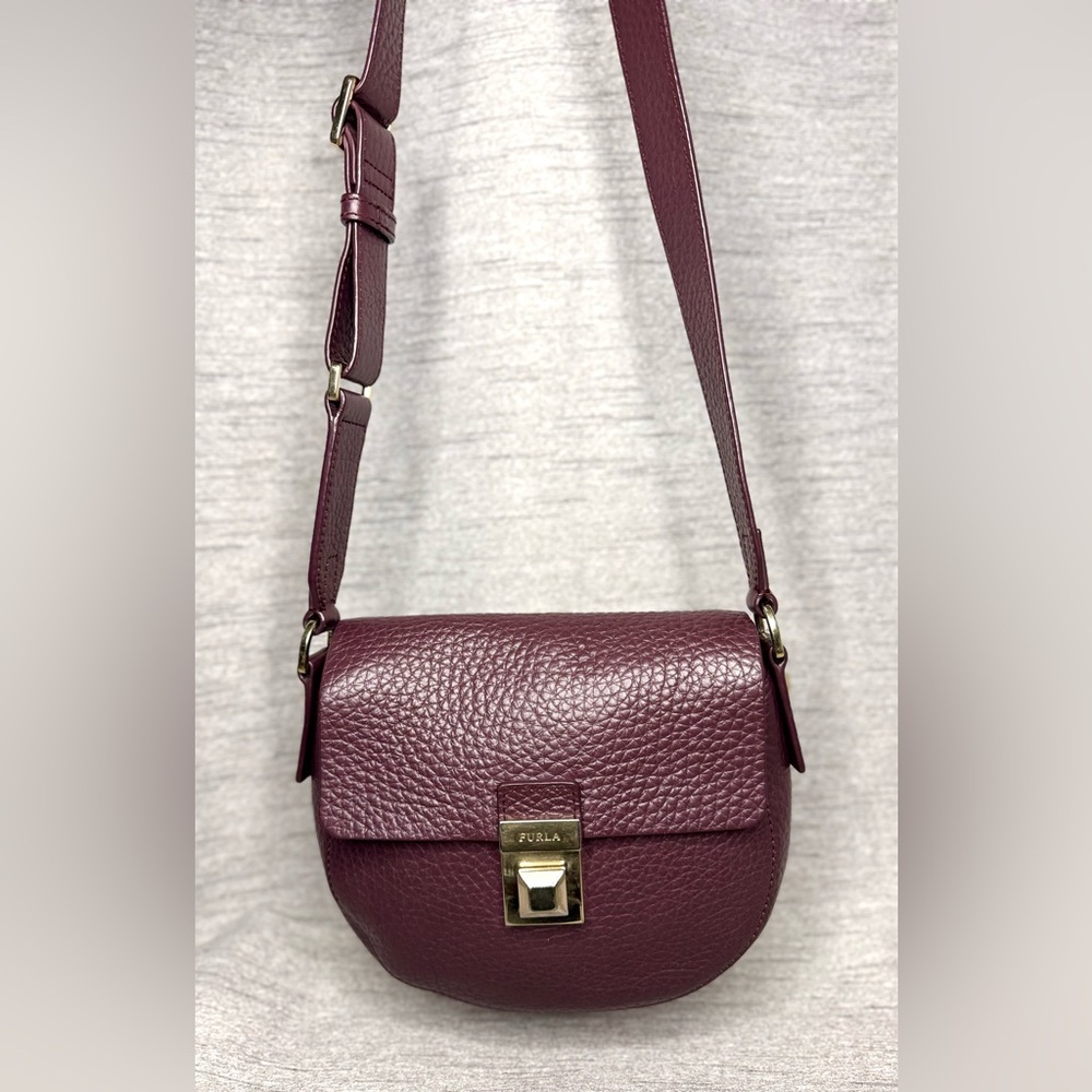 Furla Purple Leather Saddle Crossbody Bag - 7.5" x 6.5 - “Bordeaux” Mini Glenn - Picture 4 of 13